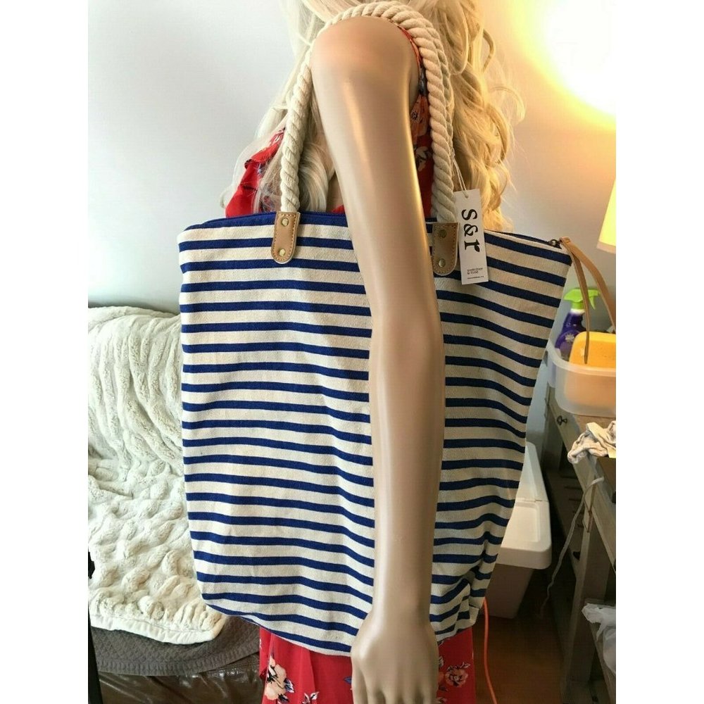 NWT New Summer & Rose Nautical Tote Bag Blue/White